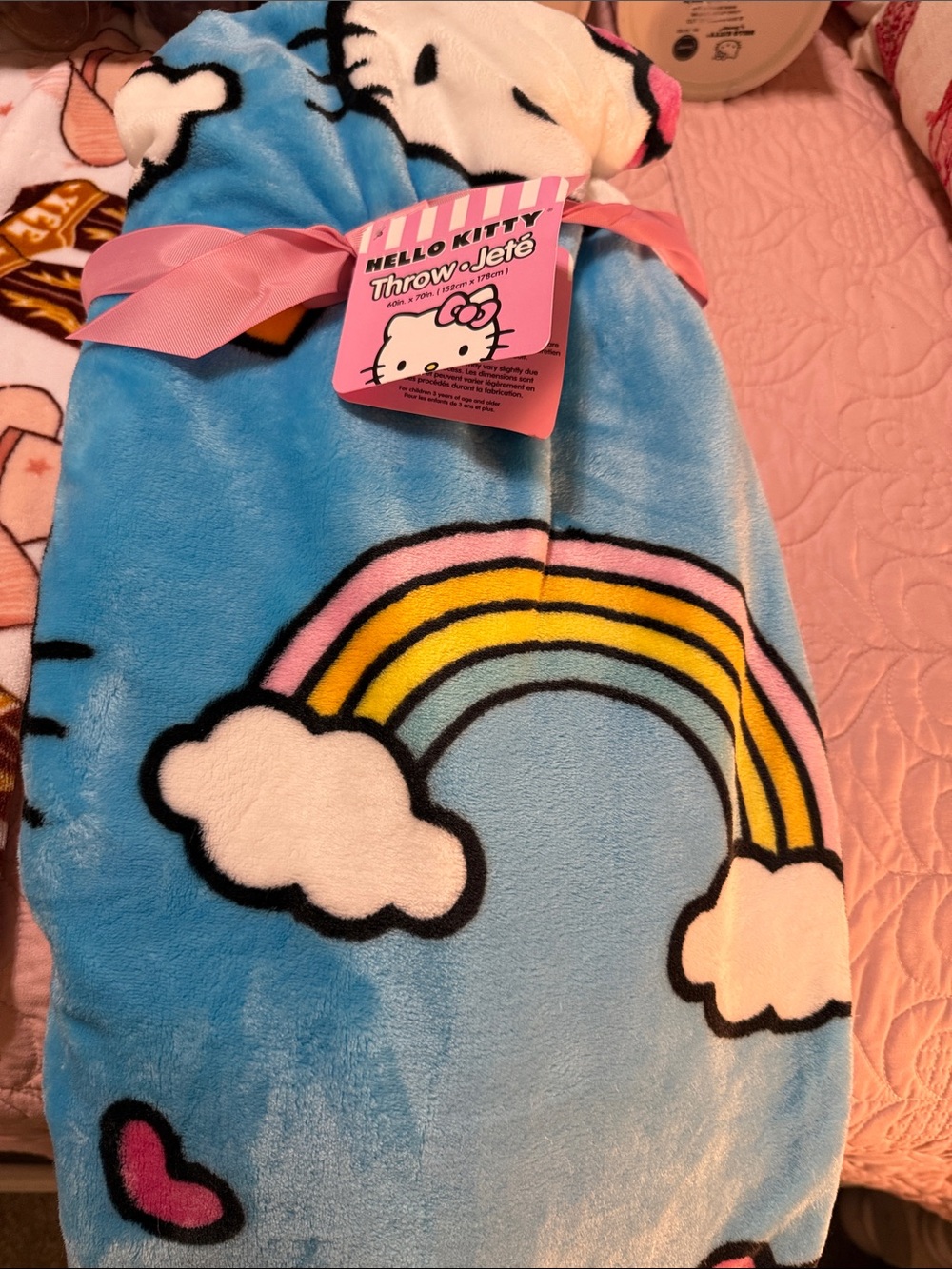 Hello Kitty Blue Rainbow Fleece Throw Blanket